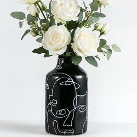 Kimdio Jarrón de cerámica irregular con diseño de cara decorativo, para decoración del hogar, sala de estar, hogar, oficina, centro de mesa, mesa y boda, color negro