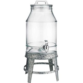 Classic Ice Cold Clear Glass Mason Jug Drink Beverage Dispenser Durable On Galvanized Stand 3 Gallon With Leak Free Spigot-Easy Filling For Outdoor, Parties & Daily Use Lid