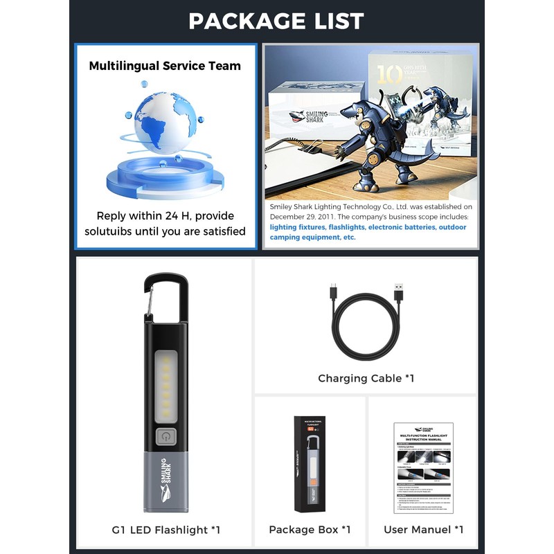 Smiling Shark LED Flashlight, G1 Flash Light Black 3 Modes