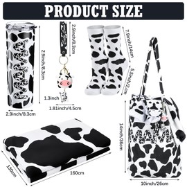 Yaomiao 5 Pcs Cow Gifts Sets for Women Mom Including 20 oz Cow Pattern Stainless Steel Tumbler with Lid Straw Cow Tote Bag Cow Warm Throw Blanket Keychain Cotton Animal Pattern Socks(Black)
