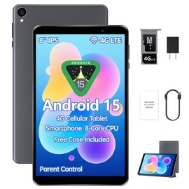 HAOVM Android 15 Tablet 8 Inch,4G SIM Unlocked Tablet, Octa-Core CPU 2.0GHz, 12 GB+64 GB, TF Expandable, IPS Display, 5G WiFi, 5MP+8MP Dual Cameras,5100mAh, GPS, Gray Case