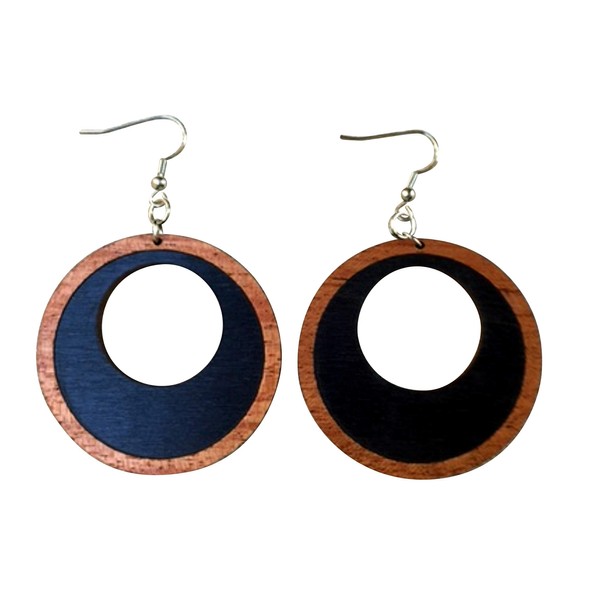 Two-Tone Wood Hoop Earrings from Natural Reclaimed Mahogany and Black