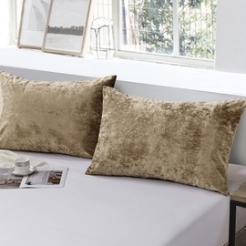 Fredsure Distressed Velvet Pillowcase Pair, 20"x40" Khaki