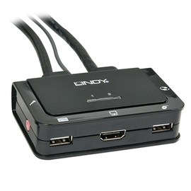 Lindy Compact 2 Port KVM Switch - HDMI, USB 2.0 & Audio, Black