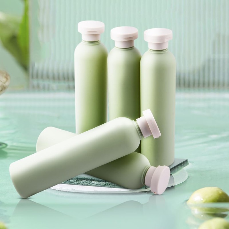 QOONESTL 5Pack Refillable Bottle Green Plastic Empty Squeeze Bottles, 260ml