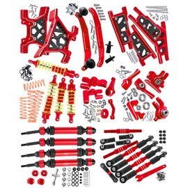 RCMYou Upgrades Part for 1/10 Slash 4x4 VXL,Alloy Suspension Arm,Shock Absorber,Caster Block,Steering Blocks,Stub Axle Carriers,Steering Bellcranks,Shock Tower,Body Mounts,Drive Shaft,Links,Red