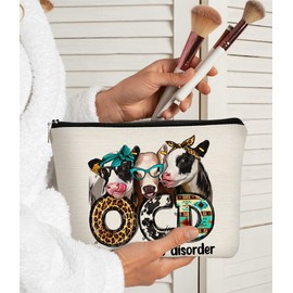 BARPERY Western Makeup Bag OCD Obsessive Cow Disorder Funny Cows Print Farmhouse Heifers Cosmetic Bag Gifts for Girl Cows Lover, Birthday Gift for Sister Girl Best Friend Daughter Granddaughter