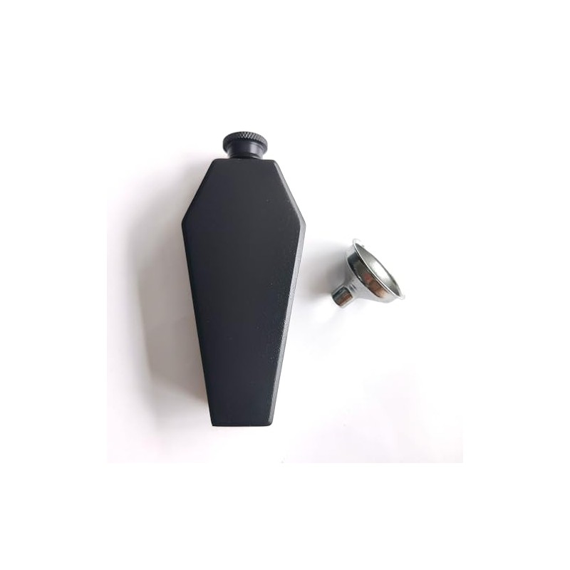 CNFLASK Black Powder Coat Hexagon Coffin Flask 304 Stainless Steel