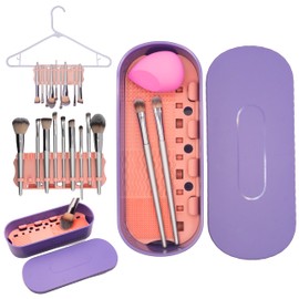 2 ORCHIDS Makeup Brush Cleaner Mat and Storage Box,Makeup Brush Cleaner Tool With Brush Drying Rack for Brushes,Sponges,Portable Cosmetics Brush Storage for Travel and Home Use (Purple)