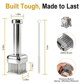 Meat Tenderizer Tool, with 28 Sharp Needles Retractable Safety Guard