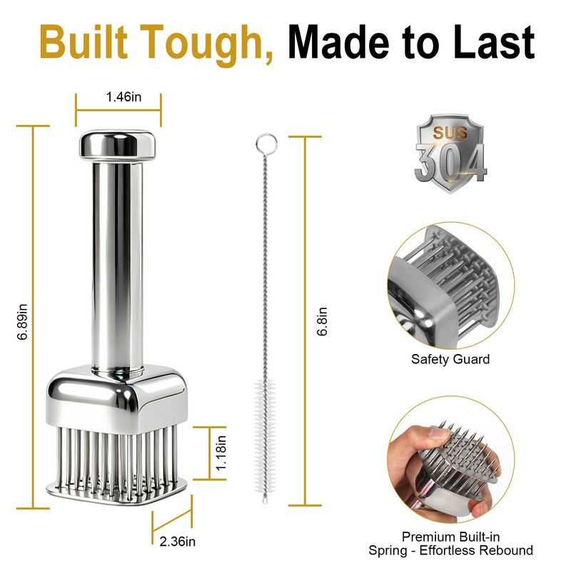 Meat Tenderizer Tool, with 28 Sharp Needles Retractable Safety Guard