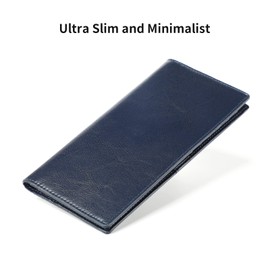 Lavemi Ultra Slim Thin Leather Women Wallet RFID Blocking Credit Card Holder Bifold Long Ladies Billfold (2-Waxed Blue)