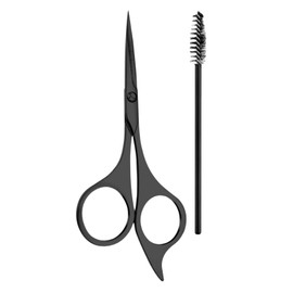 Eyebrow Scissors and Brush Set Grooming Kit Serrated Edge, 360° Bendable Brush, Ergonomic Design - Stainless Steel Eyebrow Shaping Kit for Women & Men Nose Hair, Beard, Facial Trimming Tool Set