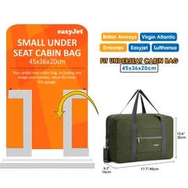 for Easyjet Airlines Cabin Bag 45x36x20 Underseat Foldable Travel Duffel Bag Holdall Tote Carry on Luggage Overnight for Women and Men 25L (Thick Series Army Green (with Shoulder Strap))
