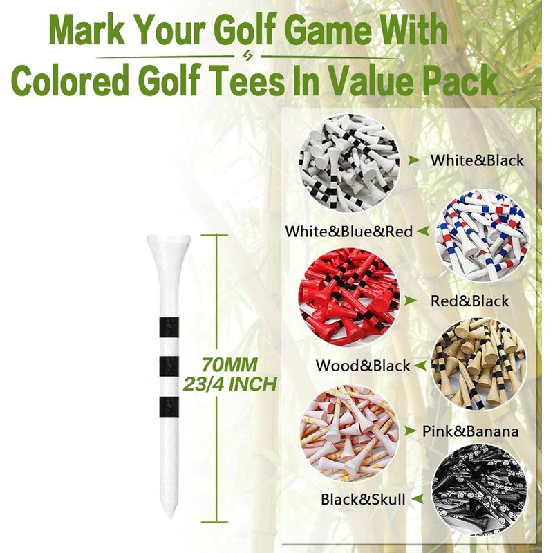 GAIVEK 100 Pcs Natural Wood/Bamboo Golf Tees 70mm, Durable Biodegradable