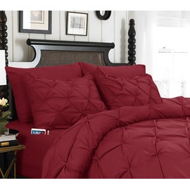 Elegant Comfort 8-Piece Pinch Pleated Comforter Set, Bed-in-a-Bag Silky Soft Set Includes Sheet Set with Storage Pockets, 8PC Pinch Pleated Comforter Twin/Twin XL, Burgundy