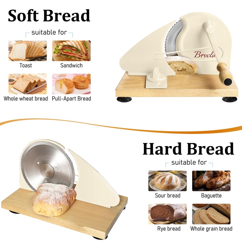 Brvclon Manual Bread Slicer for Homemade Sourdough,Adjustable Thickness,Hand Crank Bread