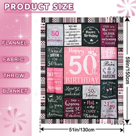 50th Birthday Gifts for her, Patchwork Throw Blanket Birthday Gift Ideas, Unique 50th Birthday Gifts for Women, Happy Birthday Gifts for Mom, Sister, Wife, Friend, Flannel Birthday Blanket 60x50Inch