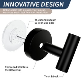 Ycxz Suction Cup Hooks for Shower,Heavy Duty No-Drill Shower Hooks for Inside Shower,Towel Hooks for Bathroom, Kitchen, Glass Door, Mirror,Tile (Black 2 Pack)