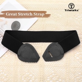 TRIWORKS Women Wide Elastic Waist Belt for Dress Fashion Wide Stretch Belt with 8-shaped Interlock Buckle