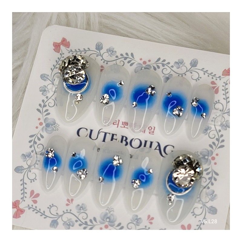 Blue Hole Deep Ocean Handmade Nail Tips - Coffin Egg