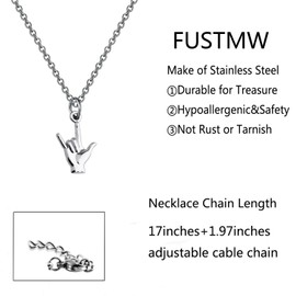 FUSTMW ASL Necklace I Love You Hand Sign Language Charm Pendant Necklace Sign Language Jewelry Interpreter Gift ASL Jewelry Gift for Deaf