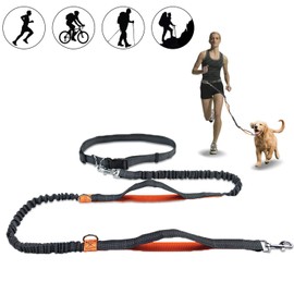 Hands Free Dog Leash, Retractable Dog Leash Running with Dual Bungees for Medium and Large Dogs, Adjustable Waist Belt Reflective Stitching Leash for Running Walking Hiking Jogging Biking (Orange)