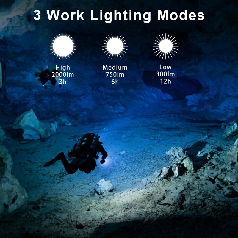 Hecloud Underwater 400ft Waterproof LED Scuba Dive Light Rechargeable Diving
