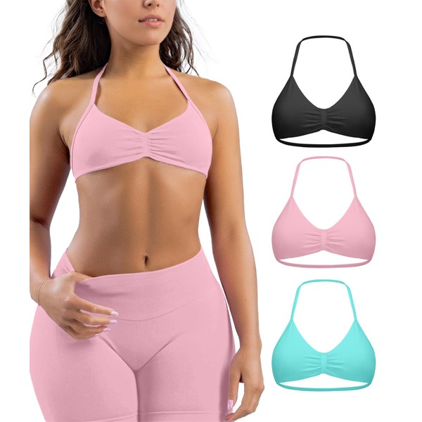 Comper Women's 3 Pack Strappy Bras Halter Bra Seamless Open