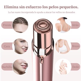 Depiladora Facial Mujer Electrico USB Recargable, Depilador Indoloro para Mujer, Incluidos 2 Cabezales de Repuesto, Sin Dolor con Luz LED, Adecuado Para Labios, Barba, Bikini y Axilas - Oro Rosa