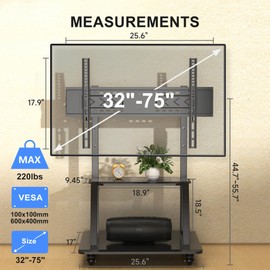 XINLEI Mobile TV Stand on Wheels for Most 32-75 Inch LCD LED OLED Flat Panel Screens, Heavy Duty Rolling TV Cart with Shelf and Large Base, Hold up to 220 lbs ML1699A
