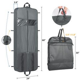 Univivi Long Dress Bag, 60 inch Dress Cover with 5 Zip Pockets and PVC Transparent Window, Waterproof Foldable Garment Bag for Women for Travel with Adjustable Handles, for Wedding and Feast, Grey