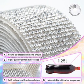 Novani Self Adhesive Rhinestone Ribbon, 0.78 Inch Wide 3 Yards 1 Roll, Silver Crystal Diamond Bling Strips for DIY Crafts,Home Decor,Glitter Glass Rhinestones for Crafting,Car Decoration