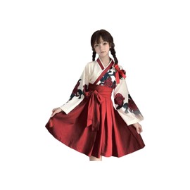 Lady Lazy Taisho Roman Hakama Kimono Kimono Dress Long Floral Lolita Clothes Large Size Loose Cute Black Red Floral Plain Gothic Lolita Cosplay Adult Costume Yukata Shrine Shrine Showa Retro Short