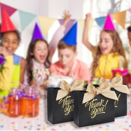 KPOSIYA Small Gift Bags, 50 Pack Small Thank You Bags 4.5x1.8x3.9 Inches Party Favor Bags Black Paper Gift Bags Candy Bags with Bow Ribbon,Mini Gift Bags for Wedding Baby Shower Birthday Bridal Business Party Supplies (Black)