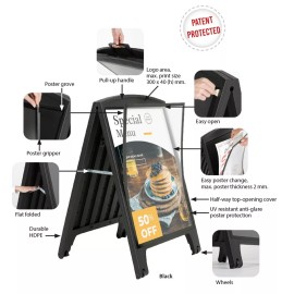 M&T Displays Street SignPro Deco 23x33 Double Sided A-Frame Sidewalk Sign Cafe Restaurant - Black