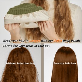 Cashmere Blend Satin Lined Beanie Hat Wool Winter Hats for Women Men Cuffed Hat Silk Lining Slouchy Beanie Women Knit Hat (Olive Green)