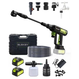 Portable Cordless Pressure Washer with Faucet Adapter - 2 Pack Batteries 1200PSI Cordless Power Washer Battery Operated with 6-in-1 Nozzle, Adjustable Foam Cannon LCD Touch Screen for Car Garden