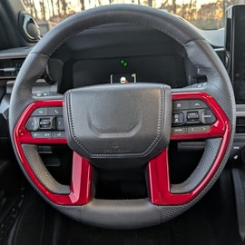 for Toyota Tacoma 2024 2025 2026 for 4Runner 2025 2026 Interior Accessories Steering Wheel Cover ABS Decorative Frame Trim (Red, Steering Wheel Cover)