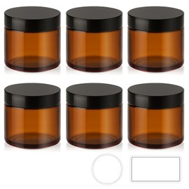 2 oz Glass Jars with Lids, 6 Pack Amber Small Glass Jars with Black Lids Leakproof Round Airtight Empty Cosmetic Travel Containers with Inner Liners For Lotions Powders and Candle Making
