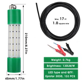 Pinboer Fishing Light Underwater 12V 100W 12000LM Green White Led Submersible Night Ice Squid Crappie Waterproof IP68 Bait Dock Attractants in Freshwater and Saltwater with 17FT