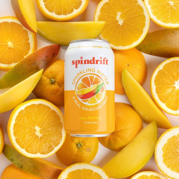 Spindrift Sparkling Water, Orange Mango Flavored, Made with Real Squeezed Fruit, 12 Fl Oz Cans, Pack of 24 (Only 10 calories per Seltzer Water Can)
