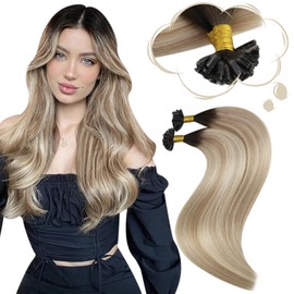 Moresoo Remy Real Hair Extensions Bondings Hot Fusion 14 Inches / 35 cm Real Hair Bondings Dark Brown to Brown with Blonde #3/8/22 Keratin U-Tip Bonding Extensions Real Hair 40 g 0.8 g/s