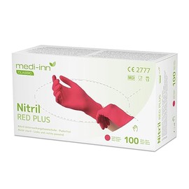 Medi-Inn Nitrile Red Plus Disposable Gloves, Powder-Free, Size M, Pack of 100