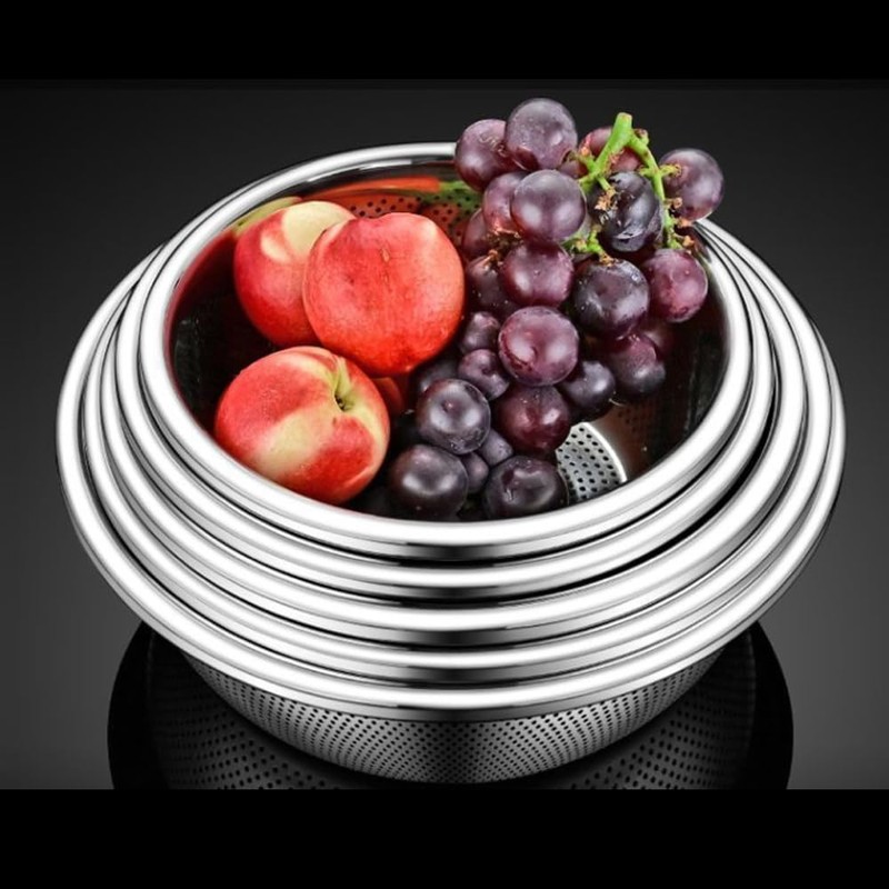 Mixing Bowls with Colander 304 Stainless Steel Kitchen Strainer for