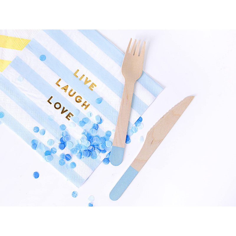 PartyDeco 18 Pastel Blue Wooden Cutlery - Dusty Blue