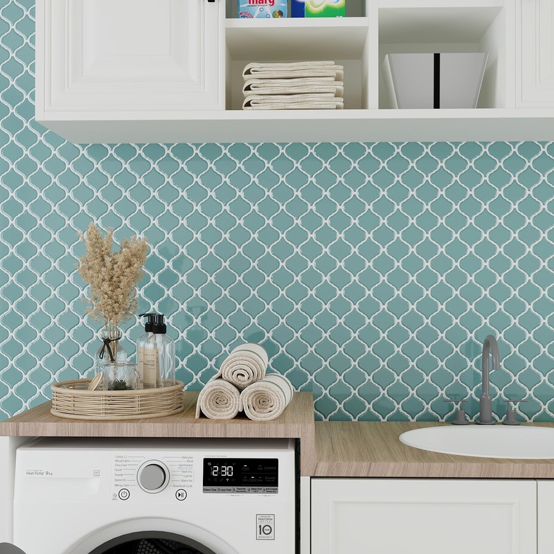 VEELIKE Light Teal Moroccan Peel and Stick Tile Backsplash 6