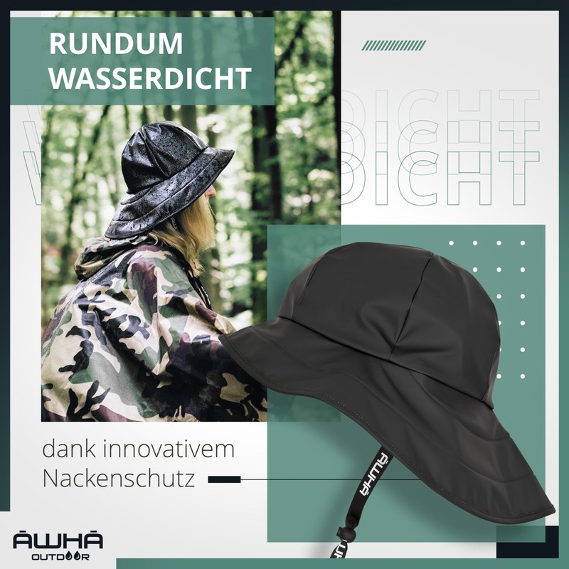 AWHA Sou’wester Rain Hat, Black/Unisex - Waterproof Hat with Wide