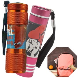 2Pk - Pink and Orange 9 LED Aluminium Torches, Minnie Mouse and Finding Dory Pocket Torches, 8.7cm Flashlight for Camping, Perfect for Kids Girls 3+Y