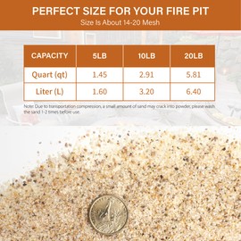 NUPICK 14-20 Mesh Silica Sand for Fire Pit, 10lb Coarse Sand for Fireplaces, Decorative Sand for Gas or Propane, Heatproof Base Layer Under Fire Glass, Lava Rocks, Wood, Garden, Vase Filler, Aquarium